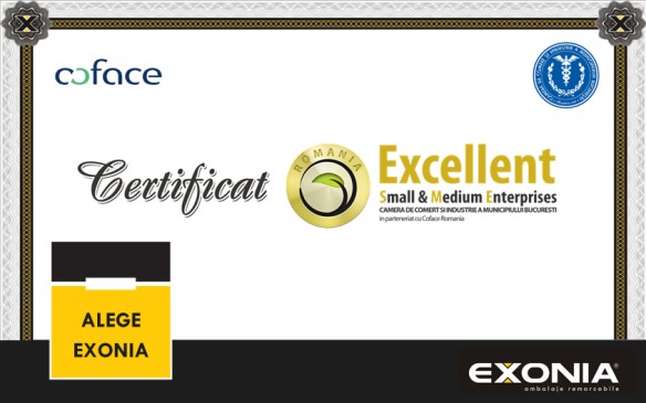 Certificat Excellent SME de la Coface Romania pentru Exonia Hold