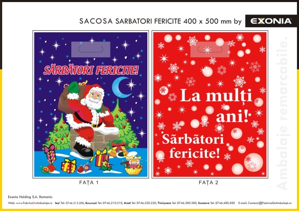 Sacose personalizate cu Mos Craciun de la Fabrica De Ambalaje Exonia Holding